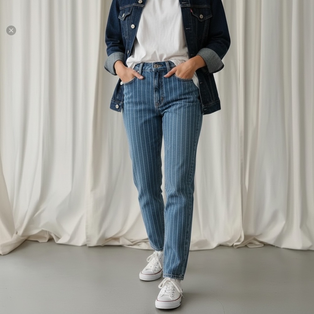 American eagle mom jeans size 0 striped blue and white - Picture 2 of 7